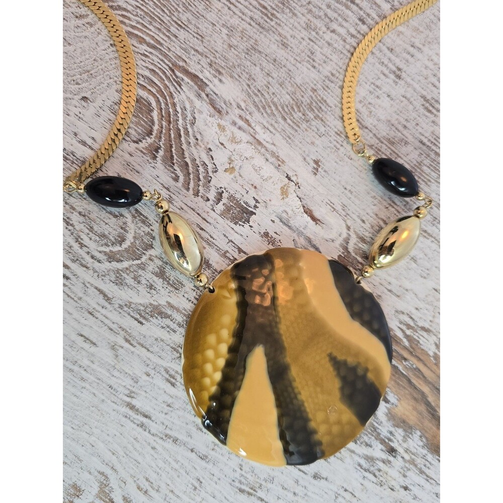 Vintage Style Chunky Gold Chain Tortoise Statement Pendant Necklace 24" #286